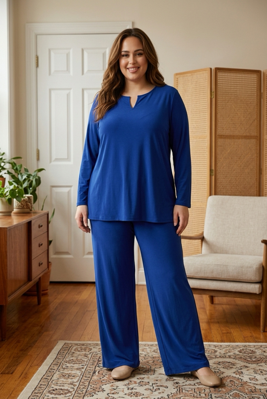 MAU Women's High Waist Wide Leg Pants Size 2X Blue Long Leggings